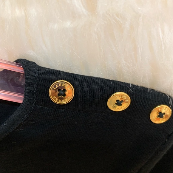 Lauren Ralph Lauren Short Sleeve Sweater Gold Button Detail Black Small - Picture 4 of 5